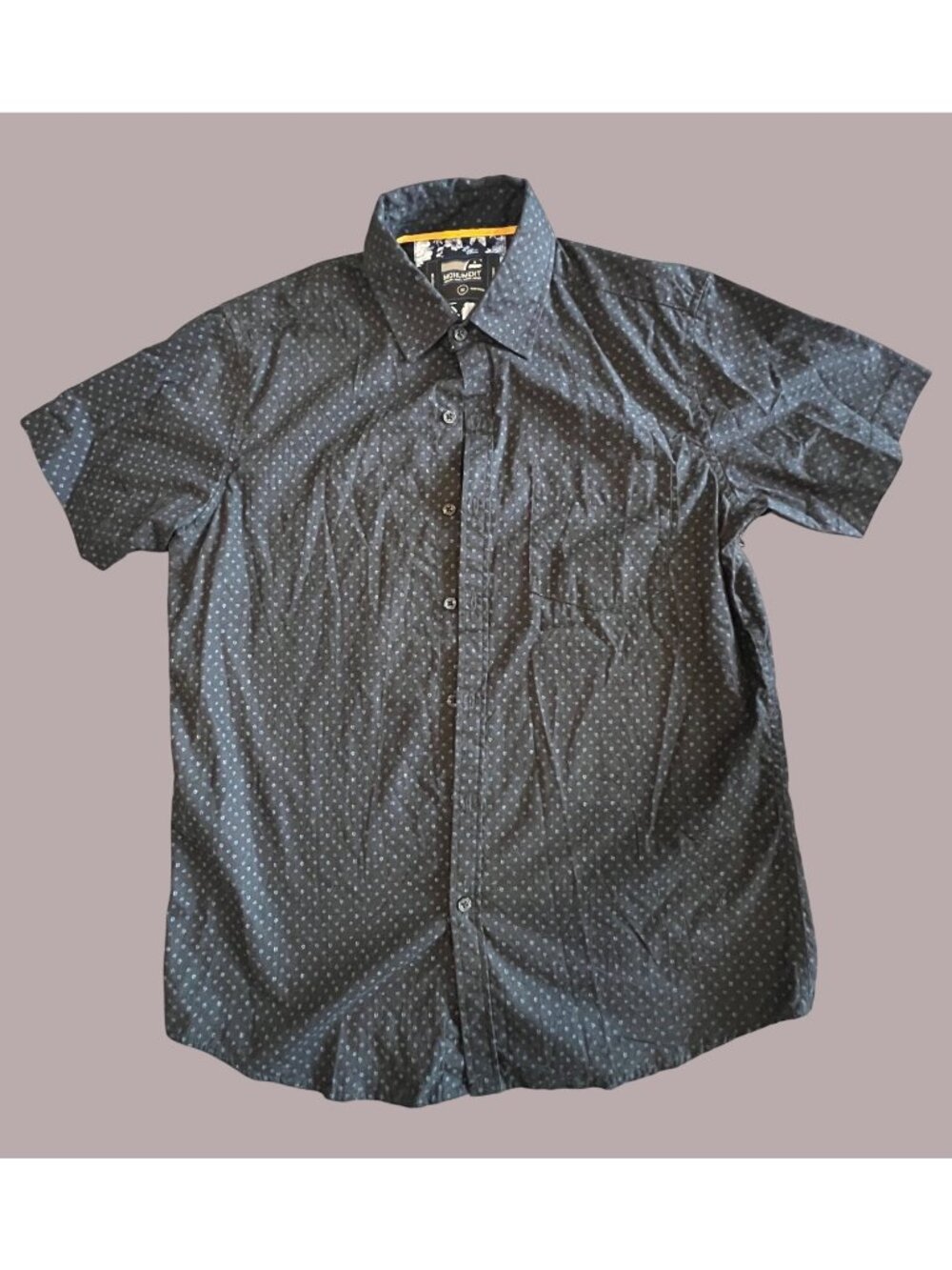 Monument Mens Black Short-Sleeve Button-Down Shirt Floral Pattern 100% Cotton Si